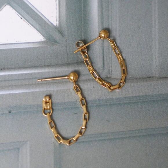 NEW 18K yellow gold plated chain linked dangle loop drop earrings jewelry B8A - Picture 2 of 5